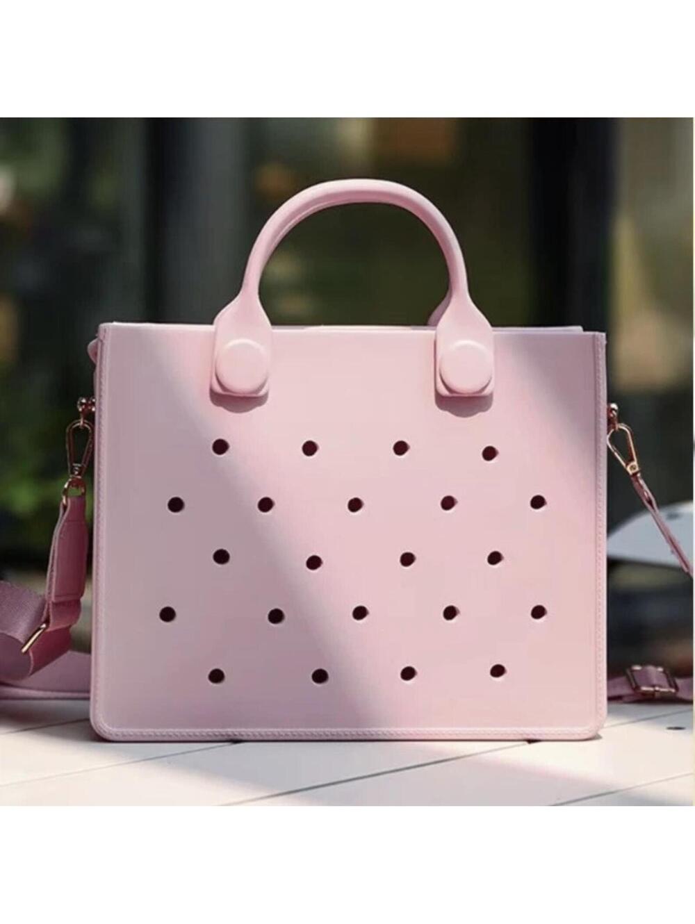 Pink Perforated Tote Bag | Chic Minimalist Shoulder Bag | Crossbody Satchel |